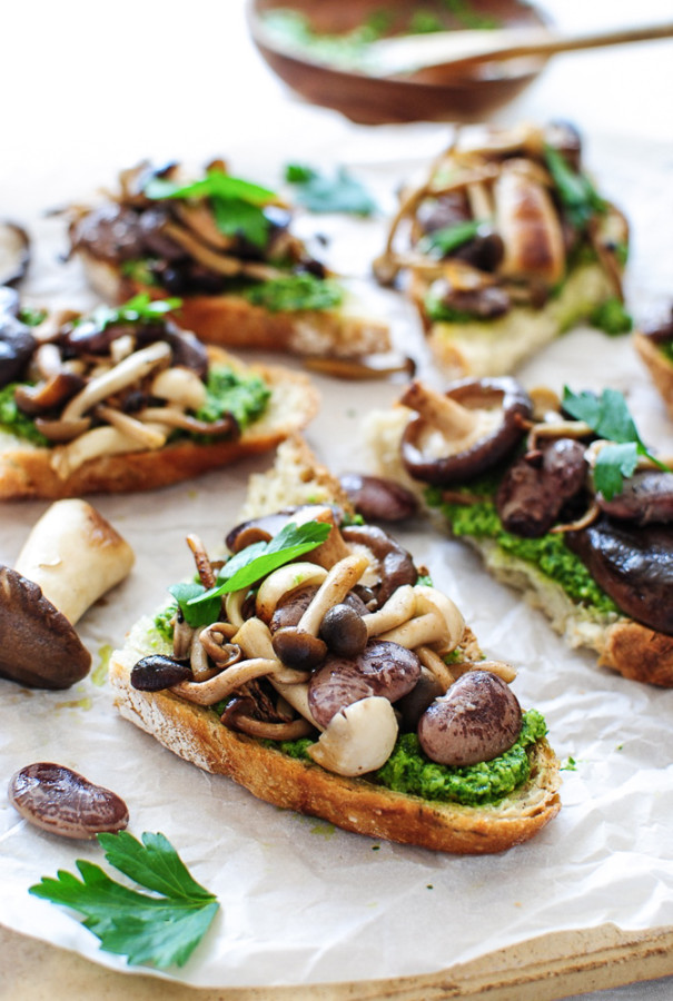 Wild Mushroom and Christmas Bean Crostini / Bev Cooks