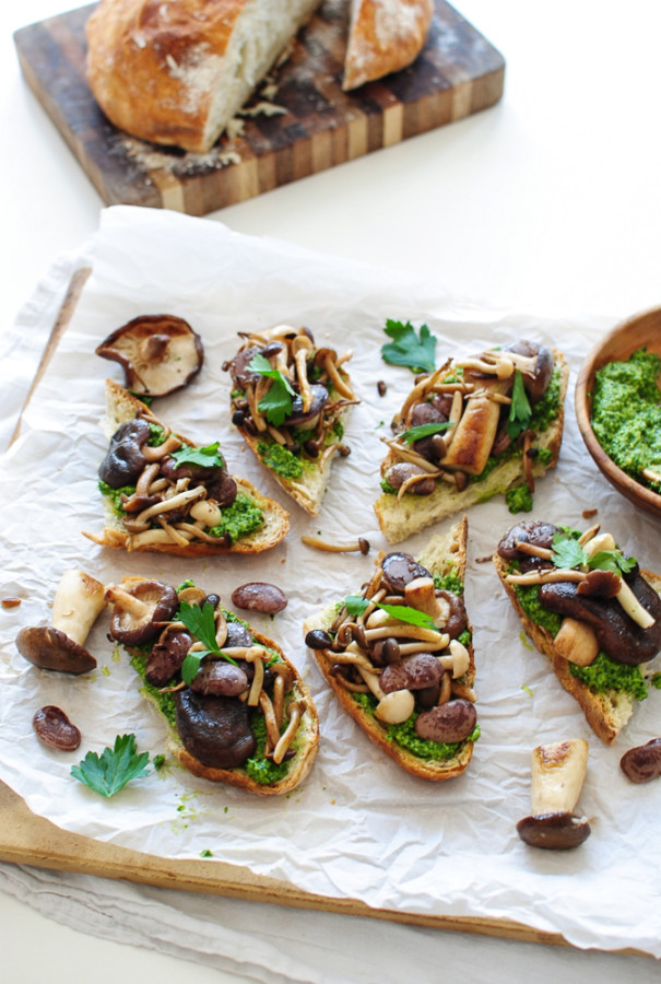 Wild Mushroom and Christmas Bean Crostini / Bev Cooks