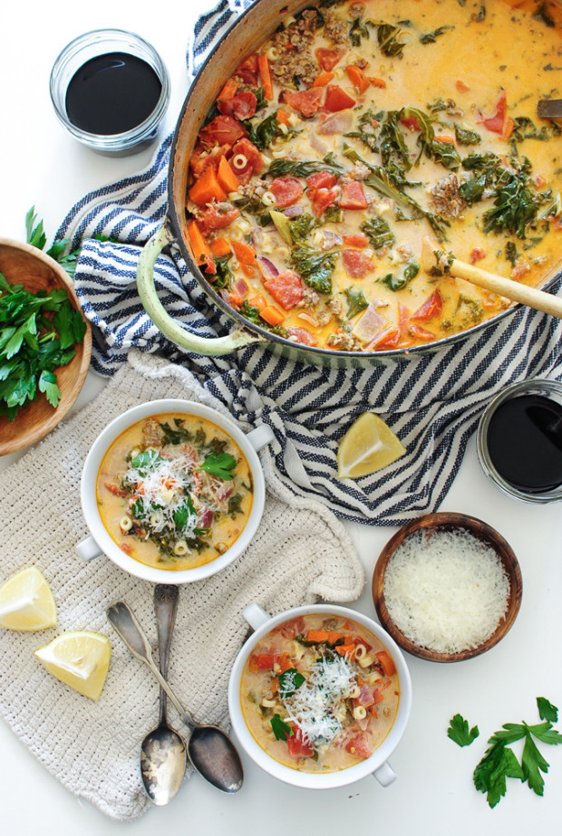 Creamy Sausage and Kale Soup / Bev Cooks