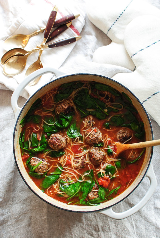 Spaghetti and Meatball Soup / Bev Cooks
