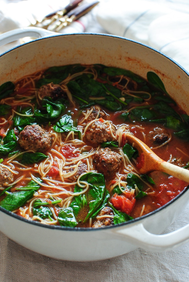 Spaghetti and Meatball Soup / Bev Cooks