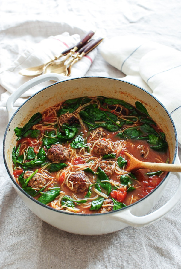 Spaghetti and Meatball Soup / Bev Cooks