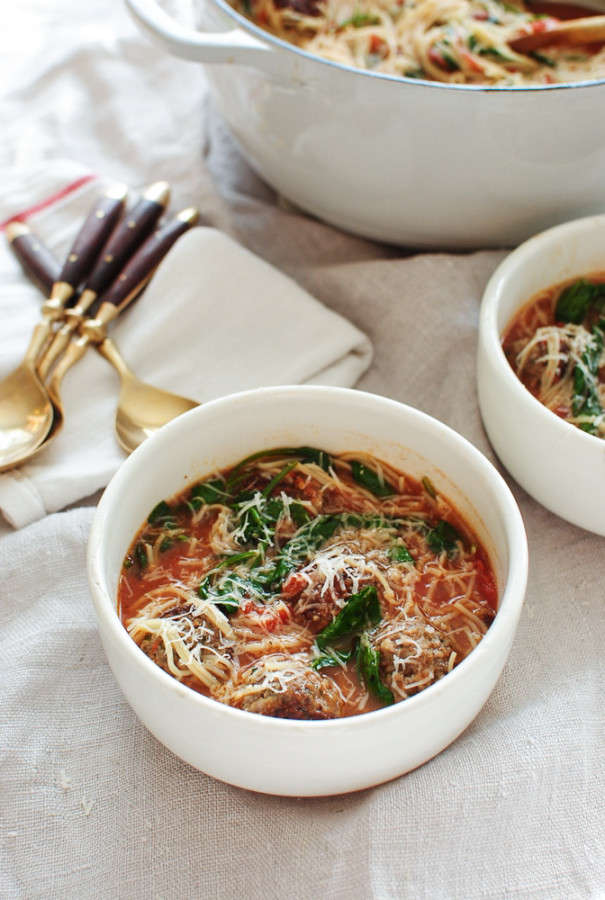 Spaghetti and Meatball Soup / Bev Cooks