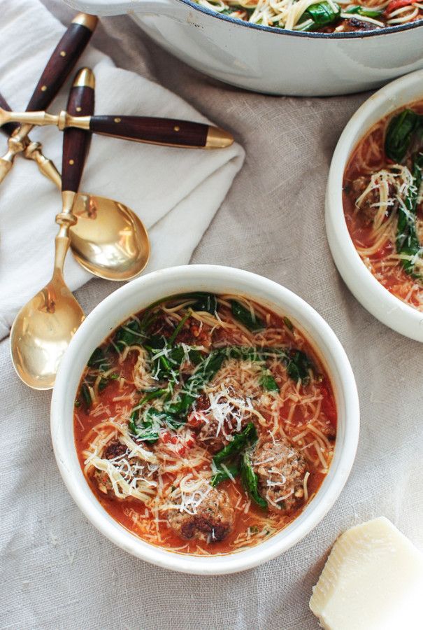 Spaghetti and Meatball Soup / Bev Cooks