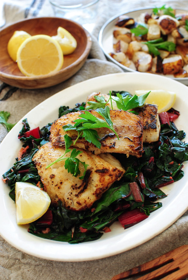 Seared Cod with Swiss Chard and Roasted Turnips / Bev Cooks