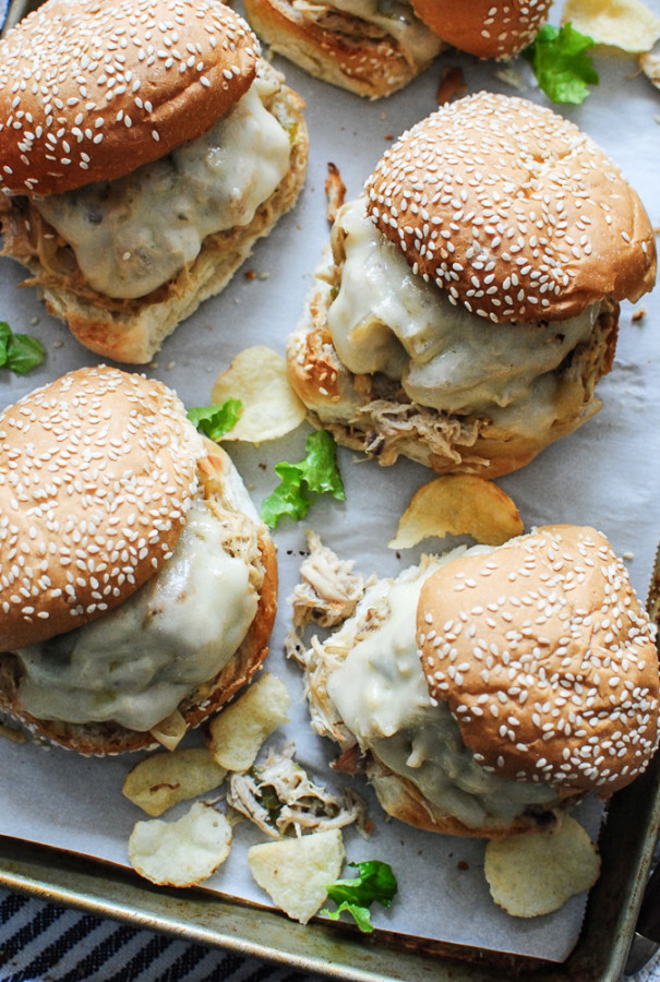 Slow Cooker Ranch Chicken and Swiss Sandwiches / Bev Cooks