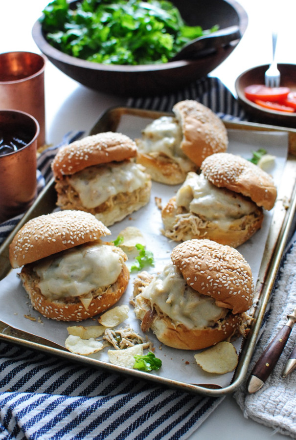 Slow Cooker Ranch Chicken and Swiss Sandwiches / Bev Cooks