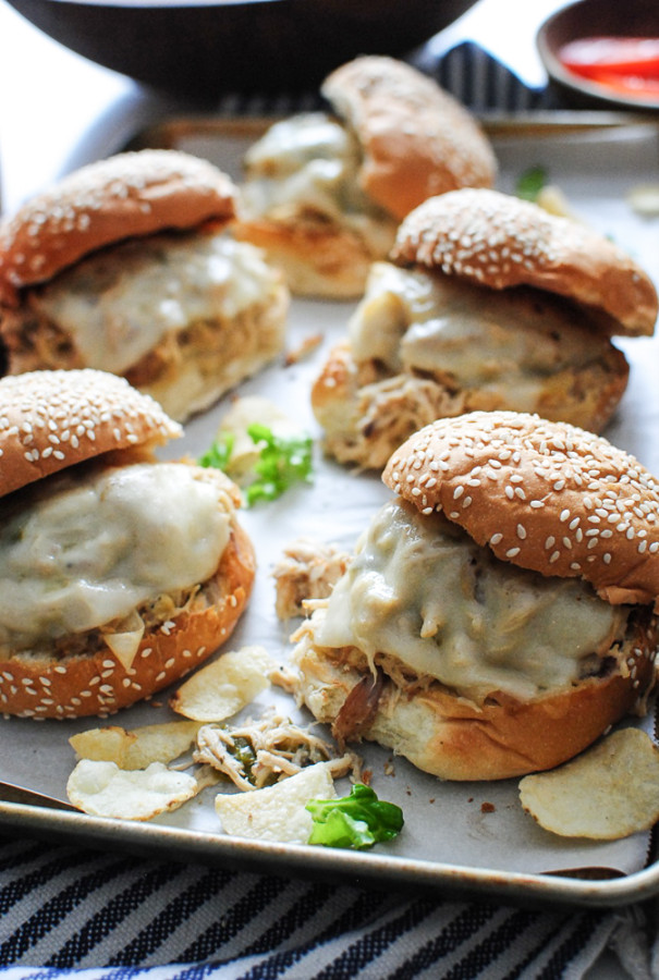 Slow Cooker Ranch Chicken and Swiss Sandwiches / Bev Cooks