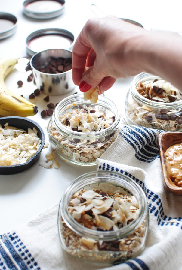 Overnight Oats with Peanut Butter, Chocolate Chips and Coconut / Bev Cooks