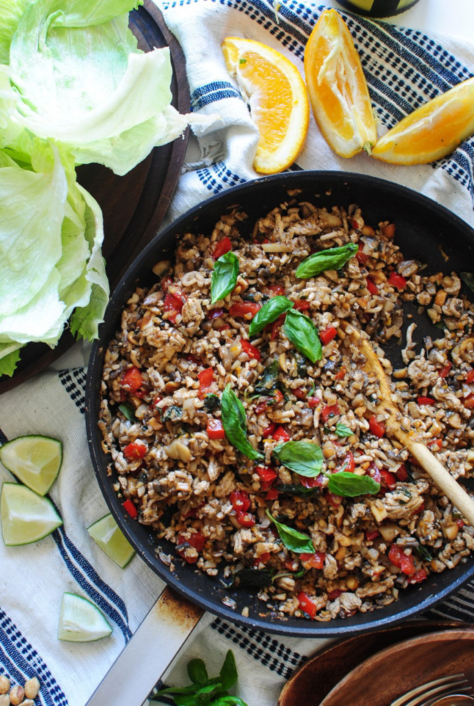 Asian Basil Chicken Lettuce Wraps - Bev Cooks