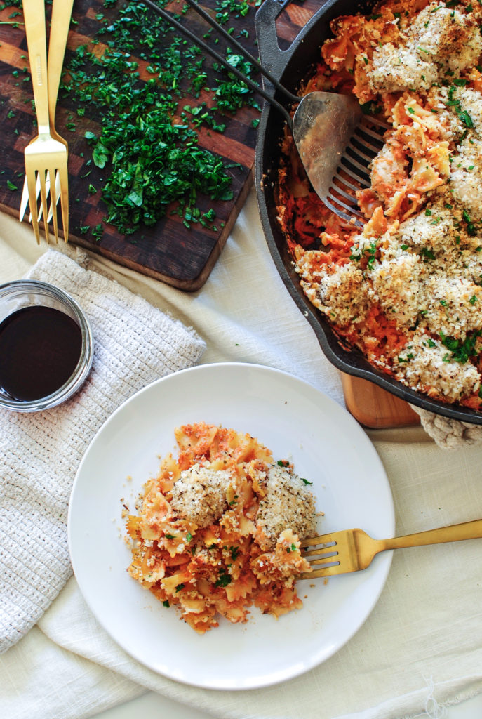 Skillet Chicken And Creamy Bow Tie Pasta Bev Cooks   DSC 0095 3 687x1024 