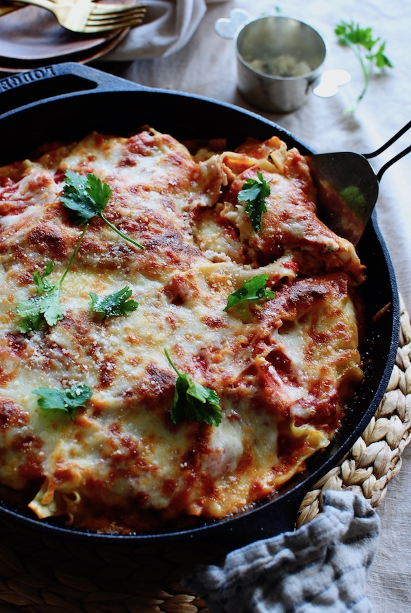 Skillet Chicken Lasagna | Bev Cooks