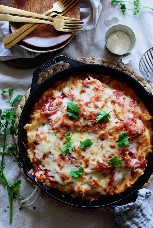 Skillet Chicken Lasagna | Bev Cooks