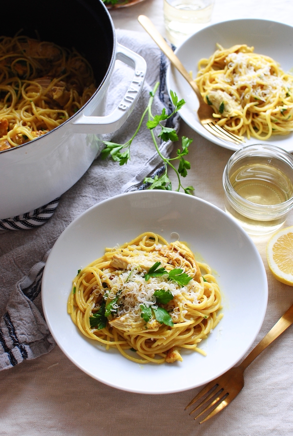 Turmeric Chicken Pasta / Bev Cooks