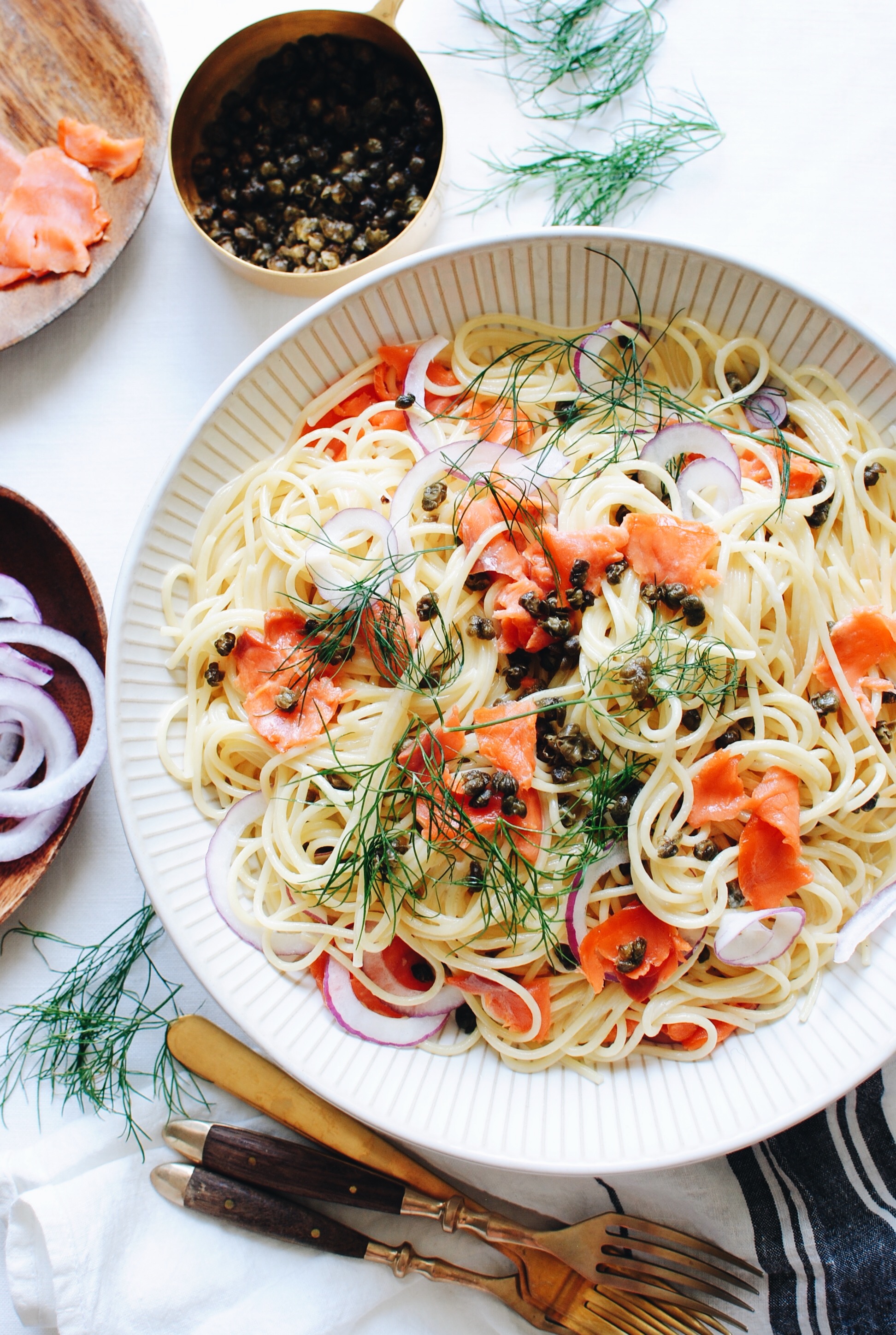 Creamy Spaghetti With Smoked Salmon And Fried Capers Bev Cooks