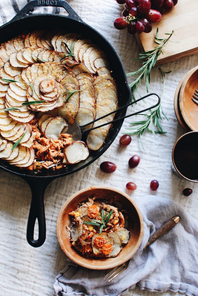 Skillet Chicken and Potato Pie - Bev Cooks