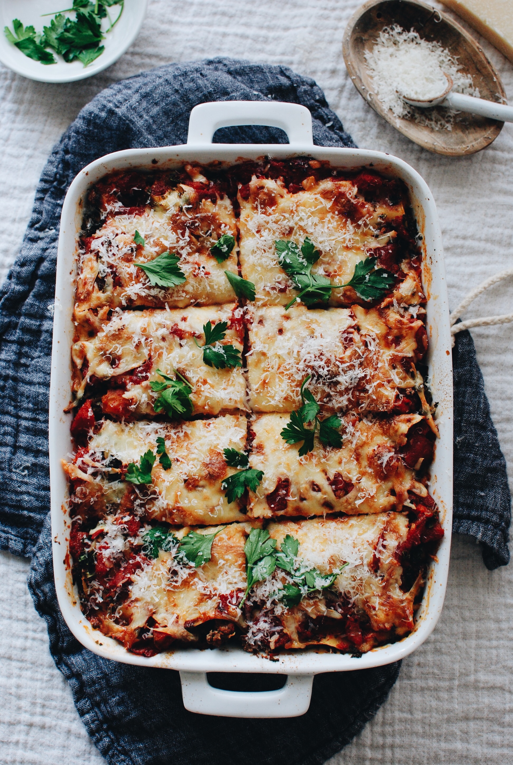 Grass-fed Beef, Kale and Mushroom Lasagna / Bev Cooks