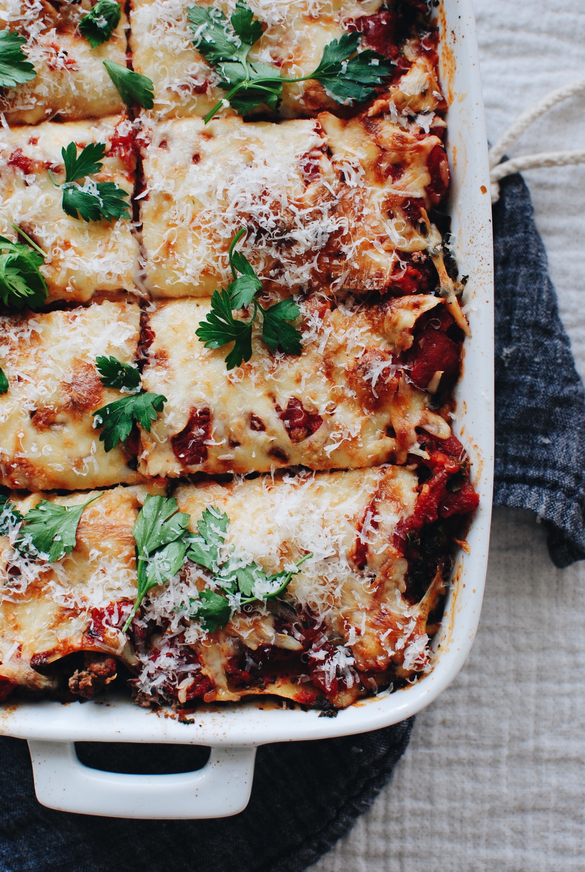 Grass-fed Beef, Kale and Mushroom Lasagna / Bev Cooks