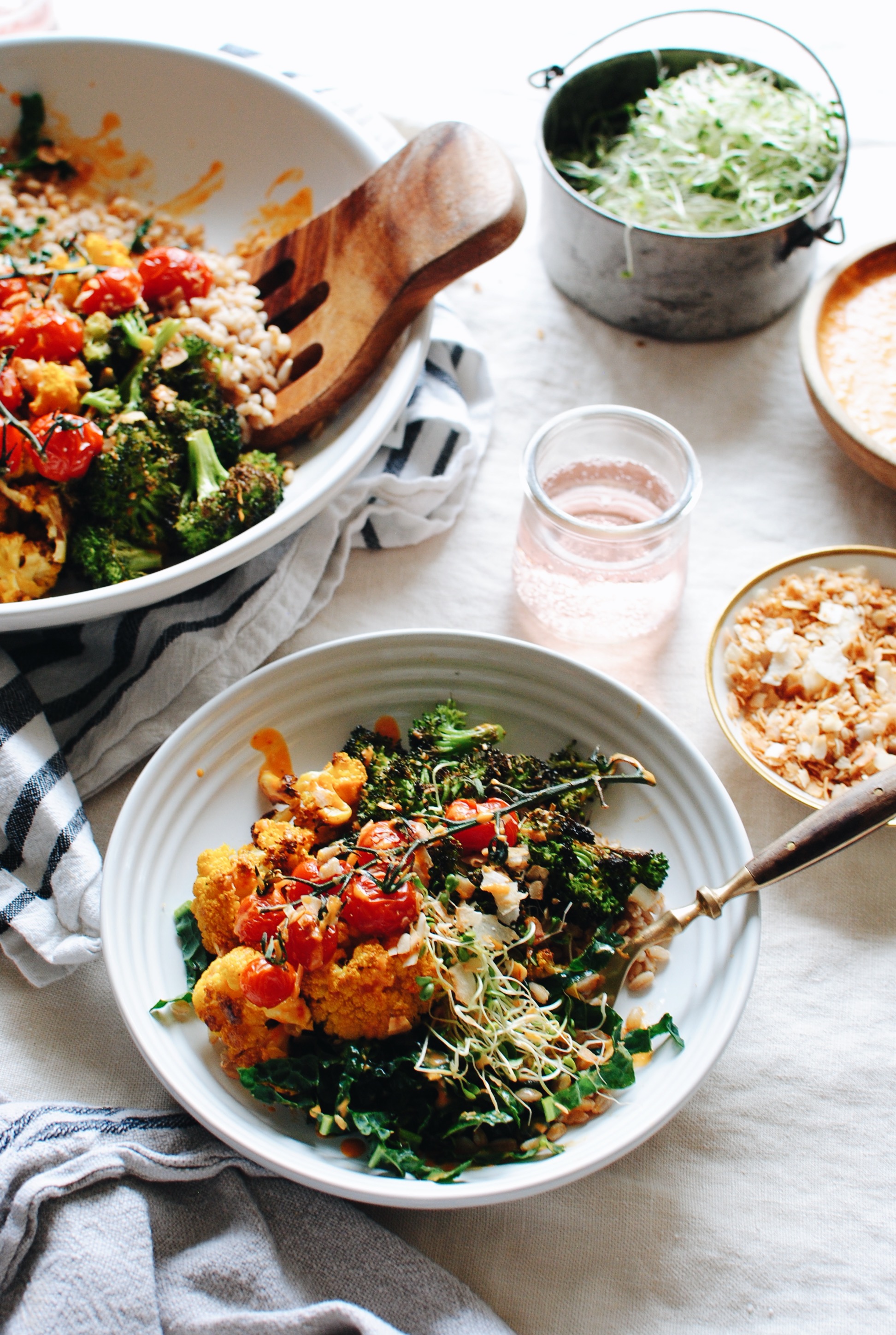 Roasted Vegetable and Farro Grain Bowl / Bev Cooks