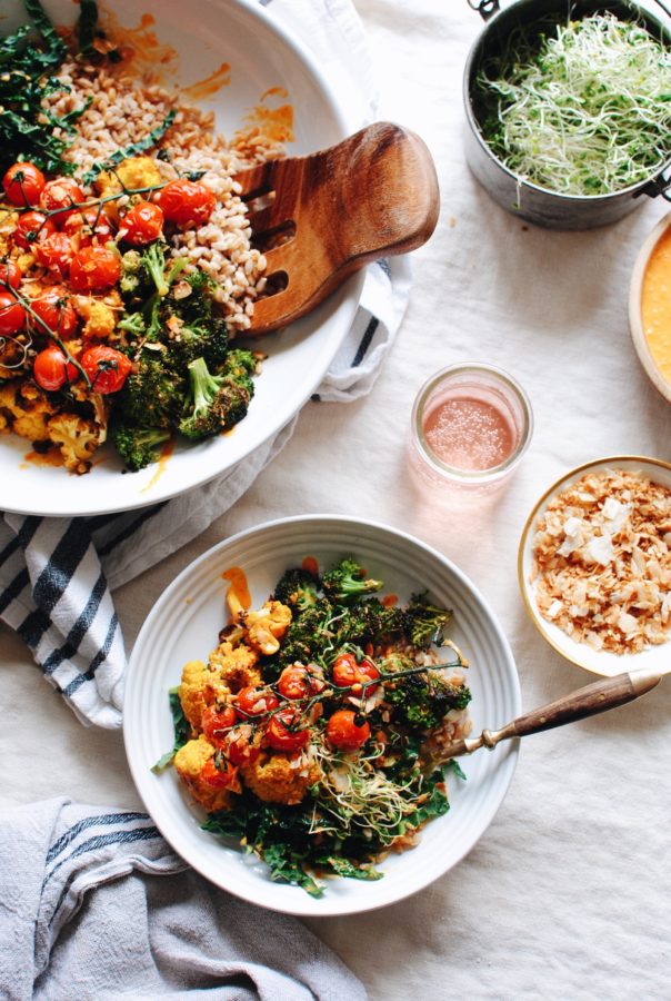 Roasted Vegetable and Farro Grain Bowl - Bev Cooks