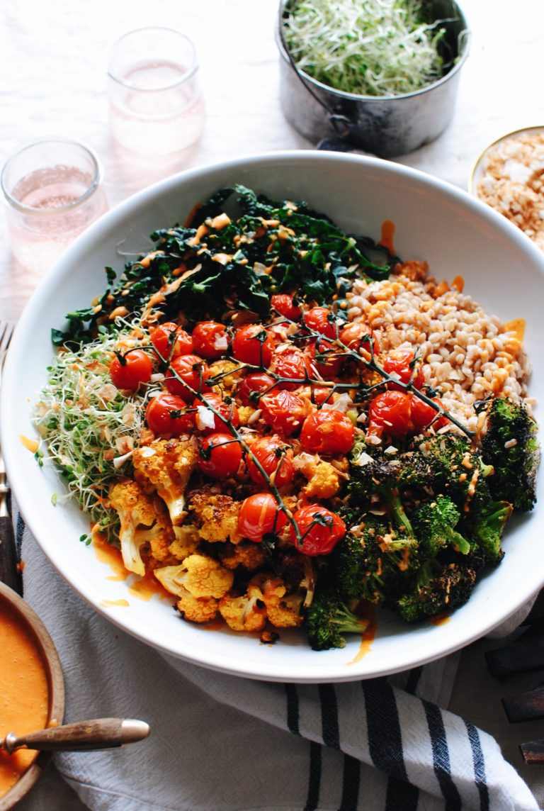 Roasted Vegetable and Farro Grain Bowl - Bev Cooks