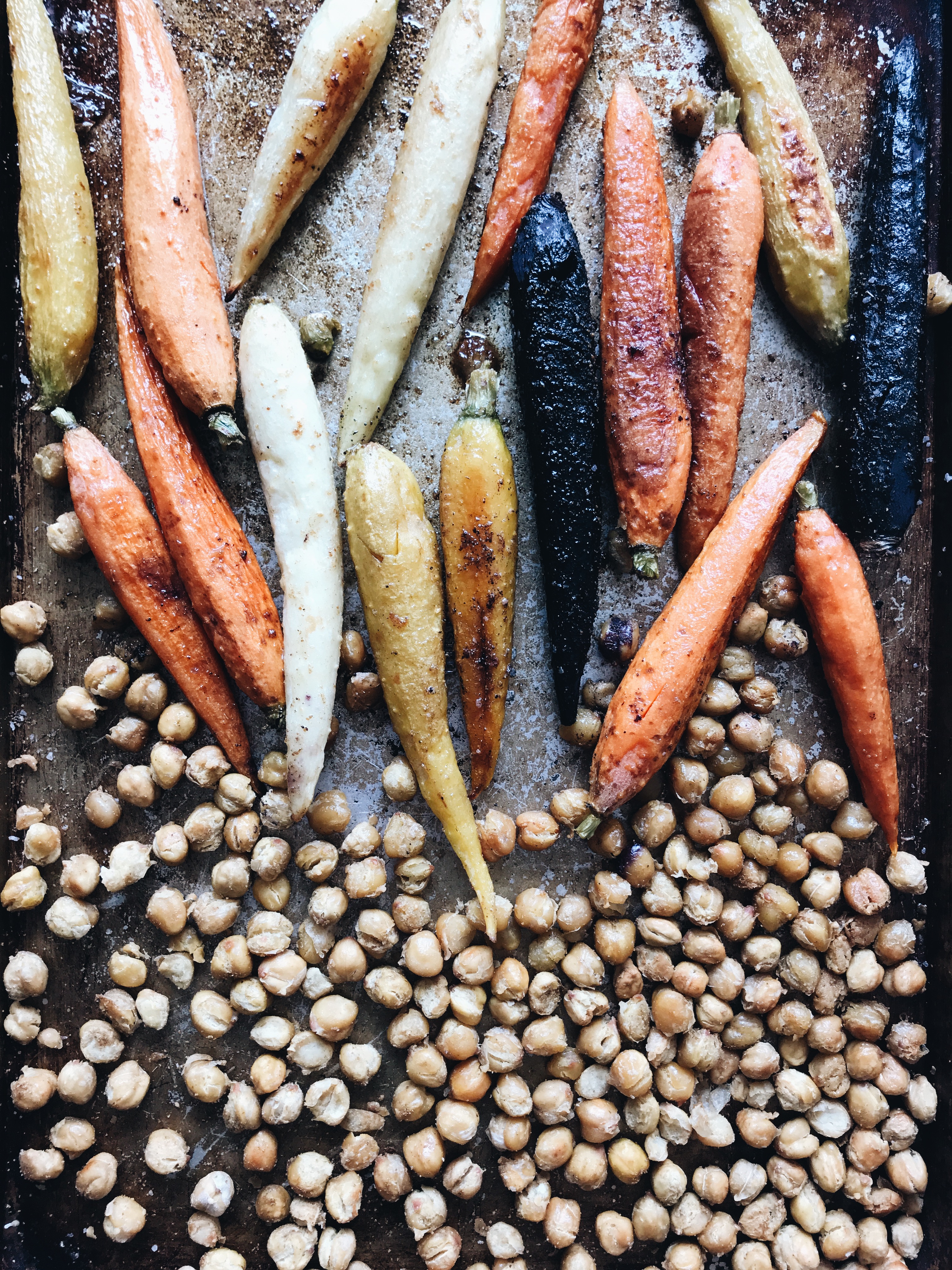 Roasted Carrots and Chickpeas / Bev Cooks