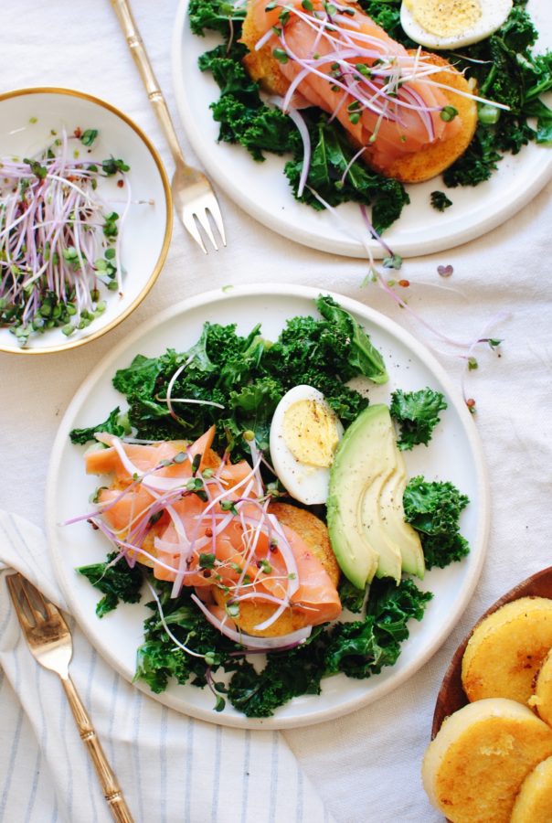 Seared Polenta With Kale And Smoked Salmon - Bev Cooks