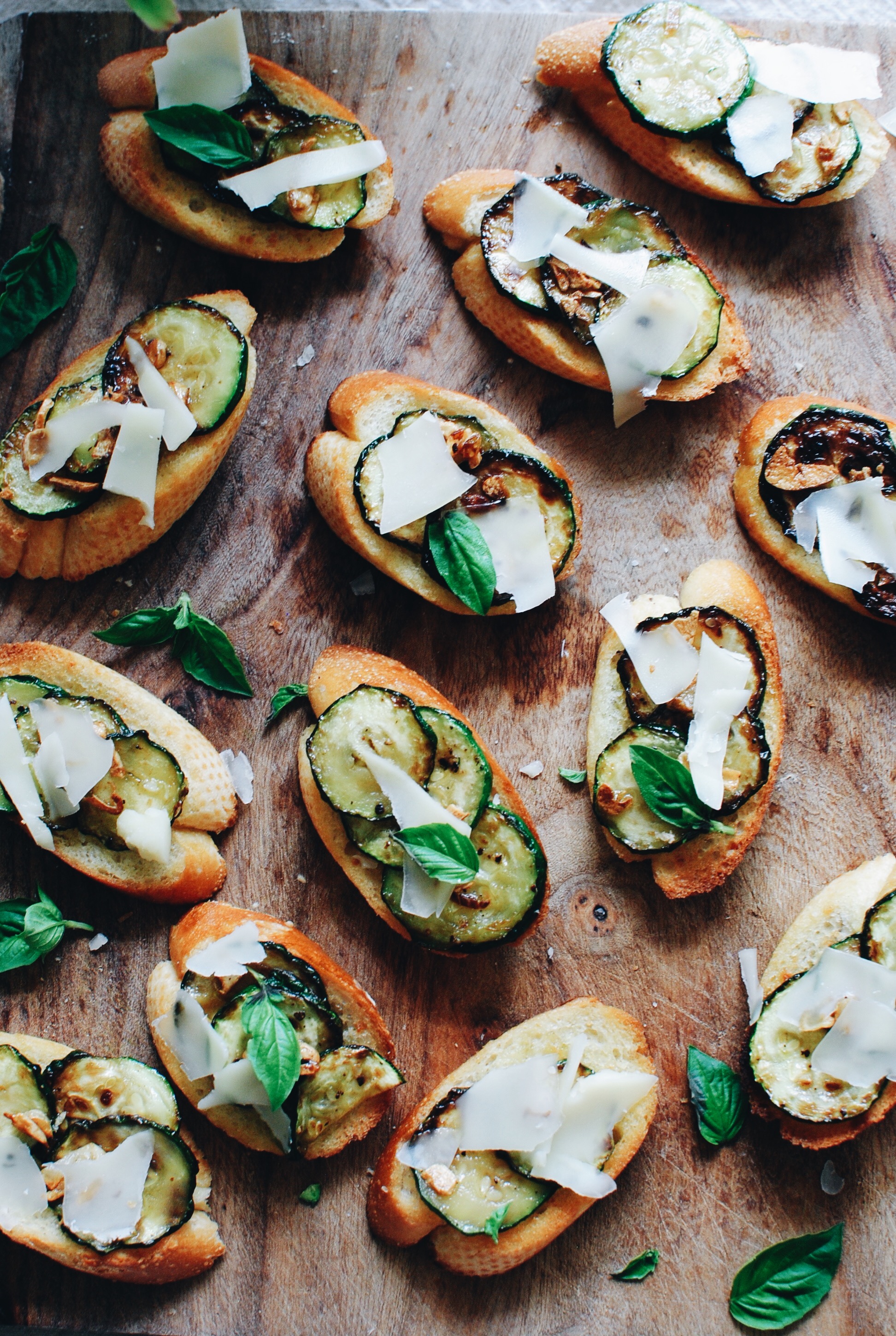 Garlicky Zucchini Cheese Crostini - Bev Cooks