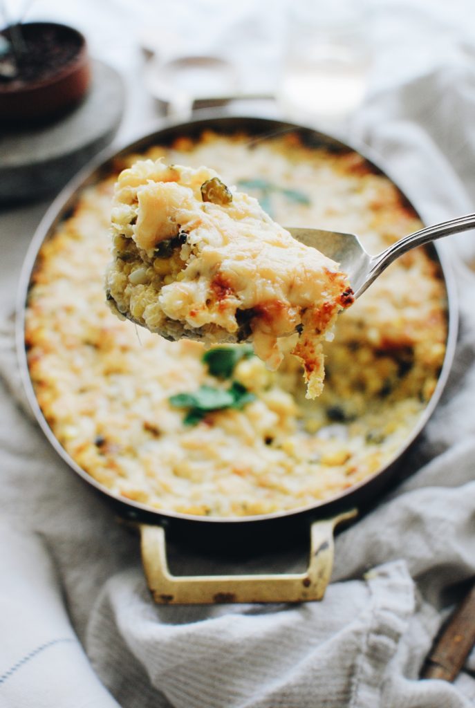 Roasted Poblano, Corn and Quinoa Casserole - Bev Cooks