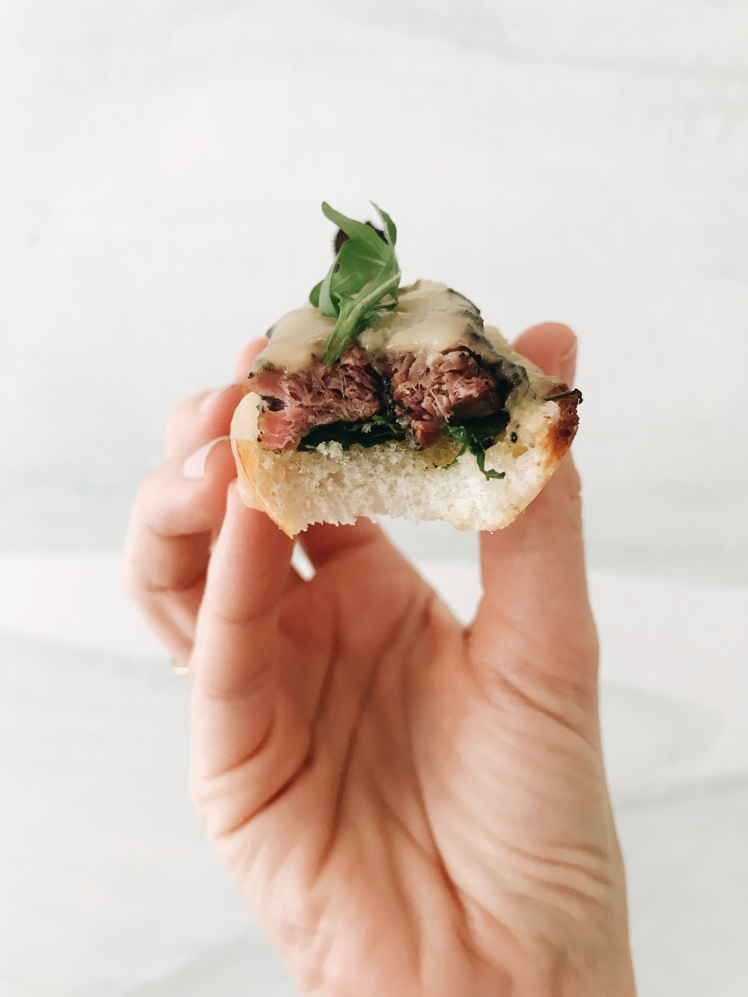 Steak and Horseradish Havarti Crostini / Bev Cooks