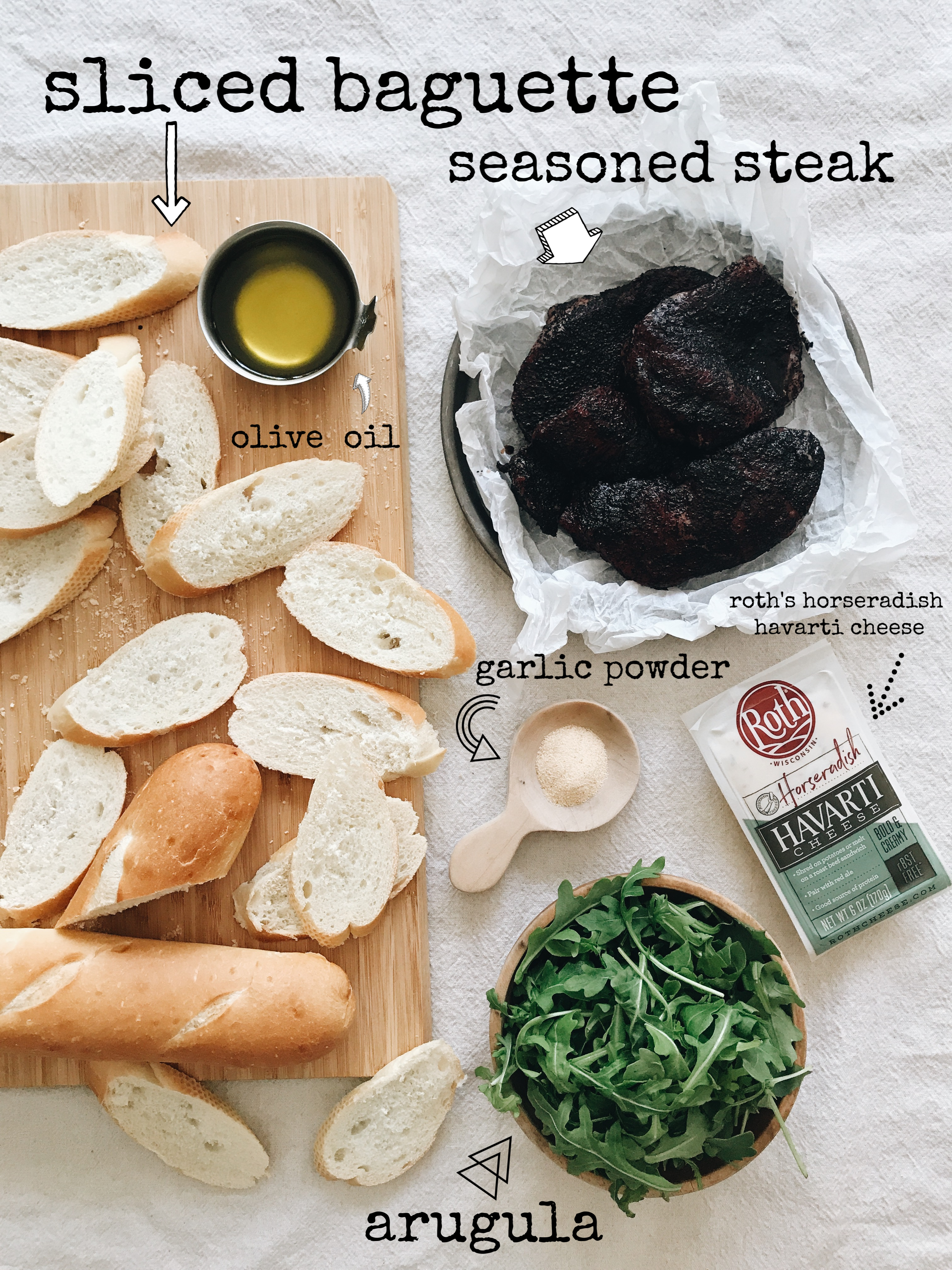 Steak and Horseradish Havarti Crostini / Bev Cooks