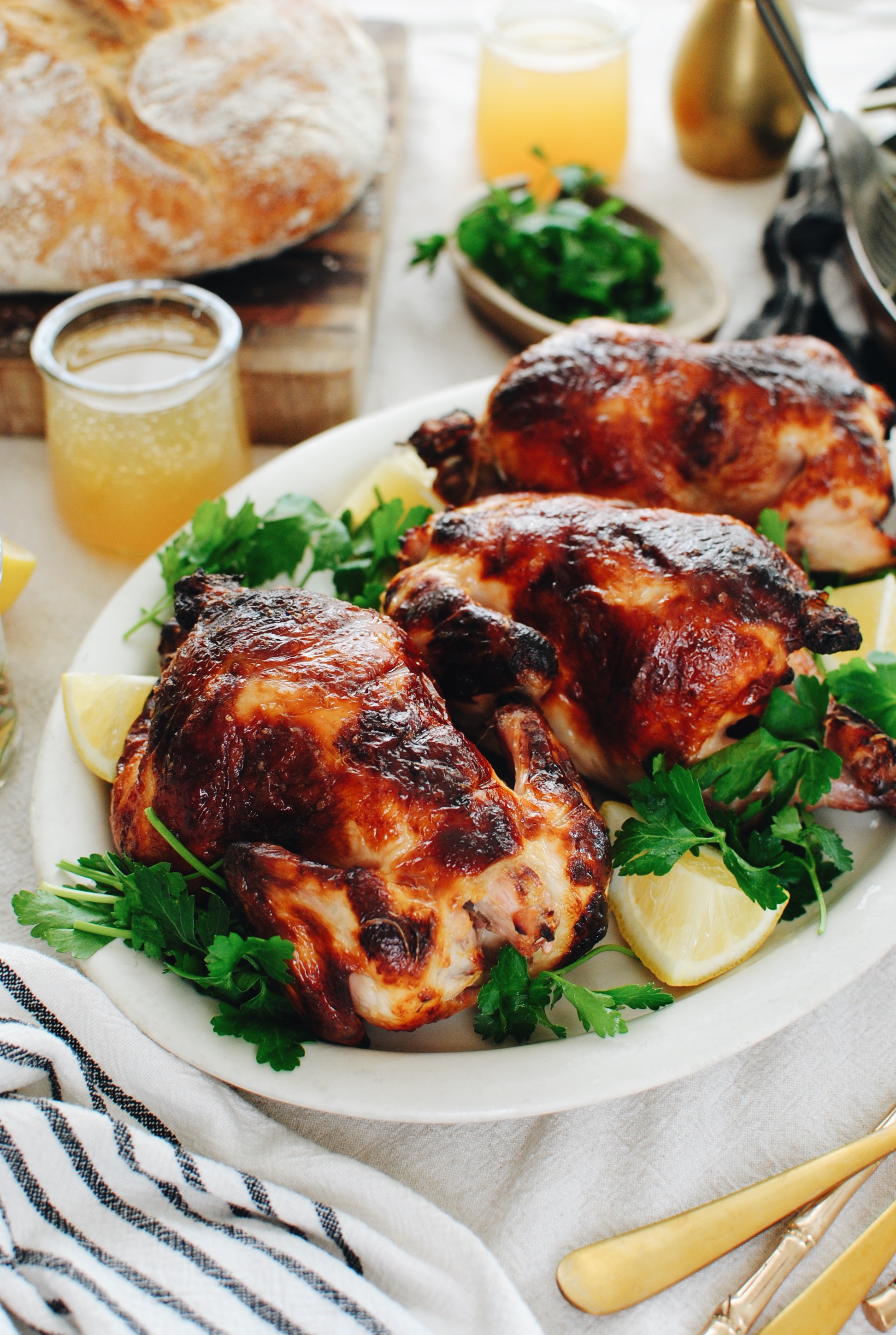 Buttermilk-Brined Cornish Game Hens with a Rustic Kale Gratin / Bev Cooks