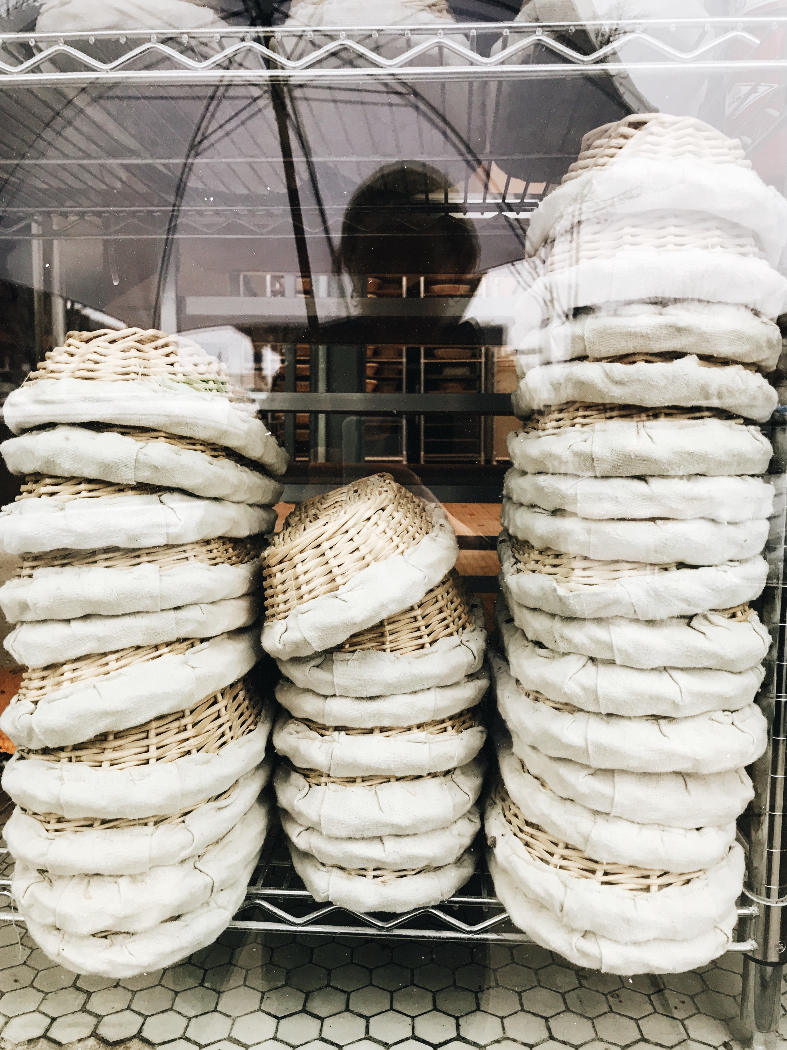 baskets in a window