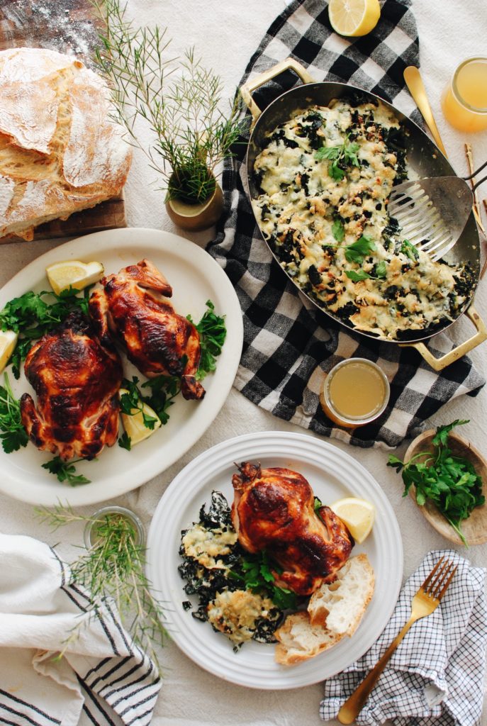 Buttermilk-Brined Cornish Game Hens with a Rustic Kale Gratin / Bev ...