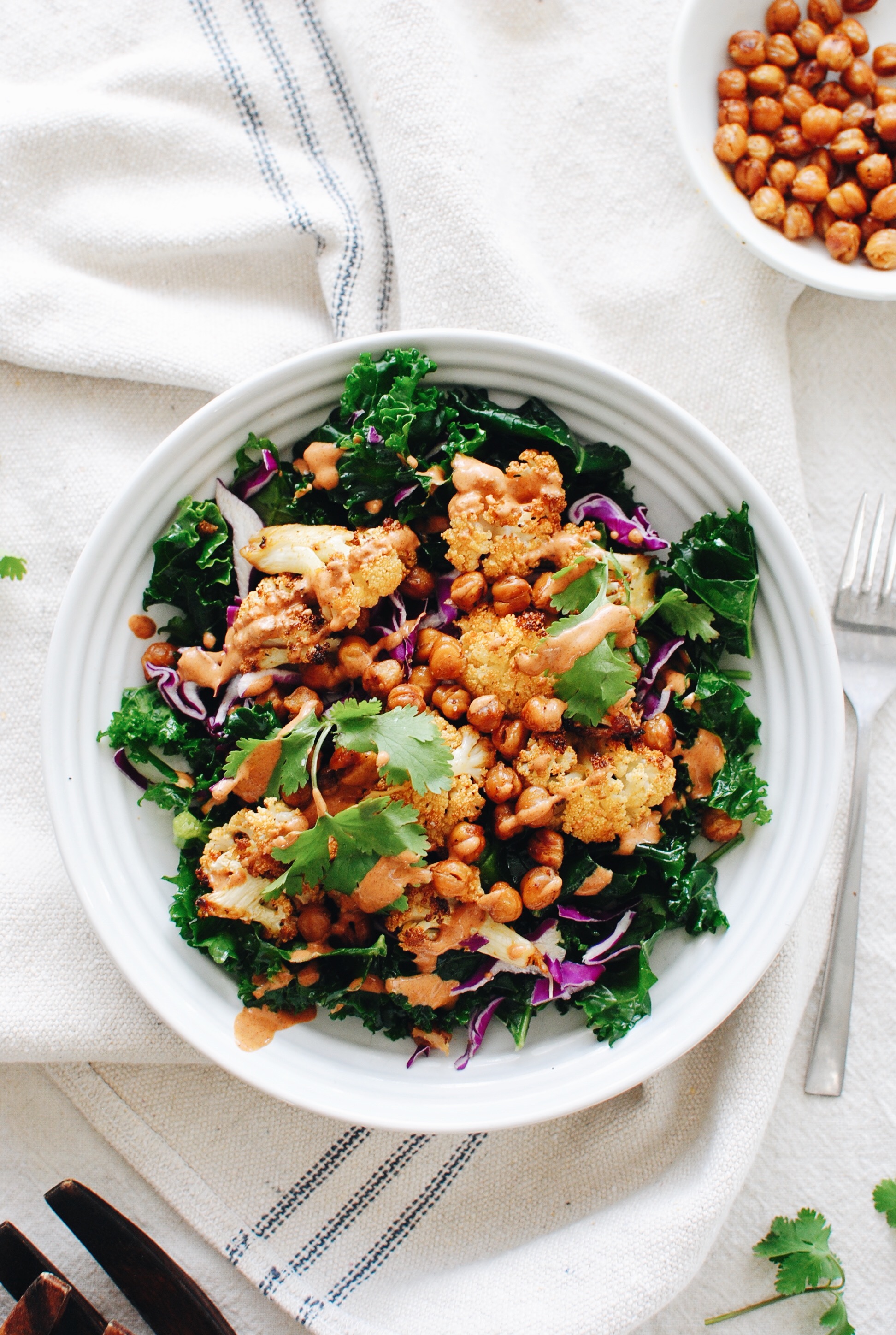 Roasted BBQ Cauliflower and Chickpea Bowls - Bev Cooks