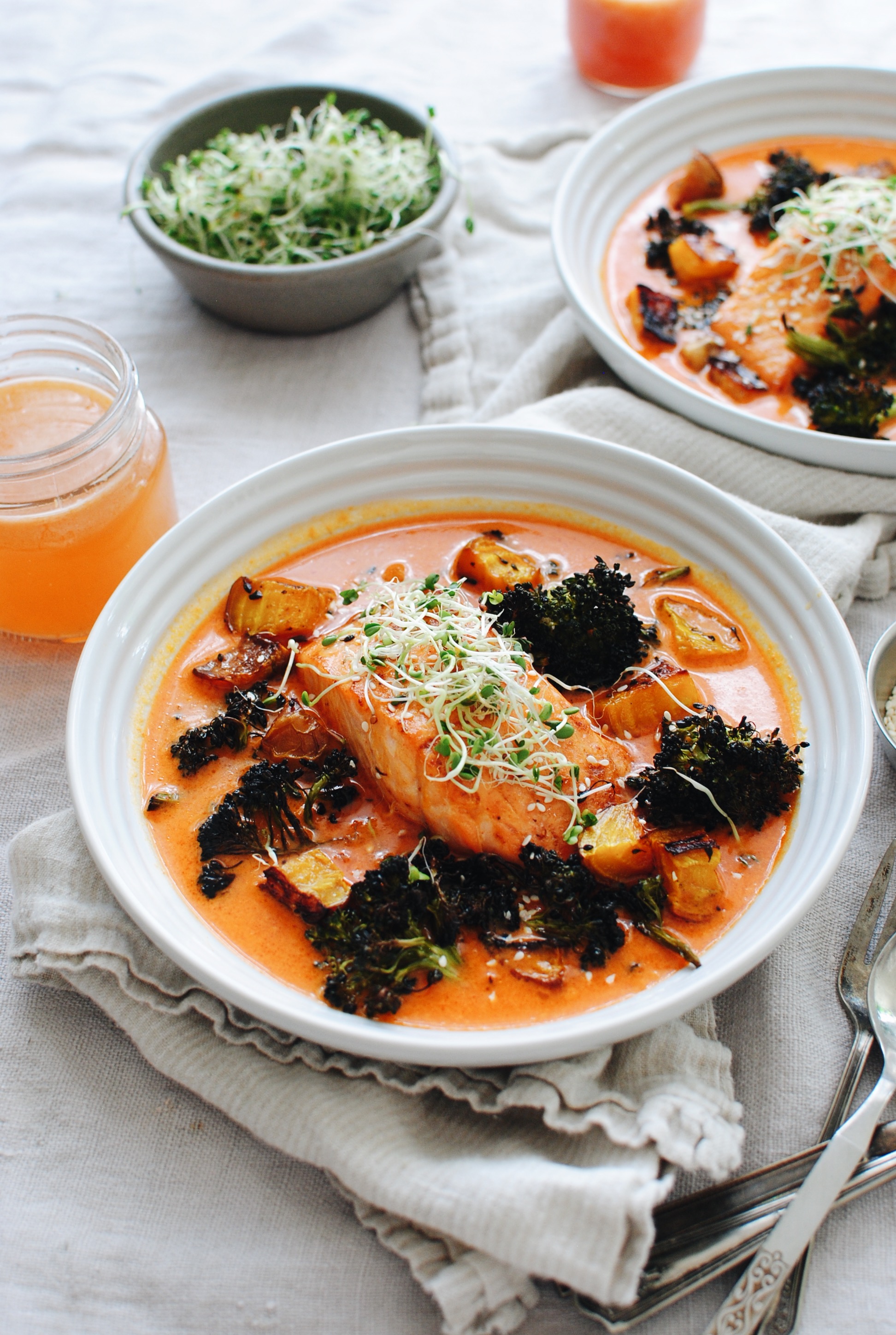 Thai Salmon and Broccoli Bowls / Bev Cooks