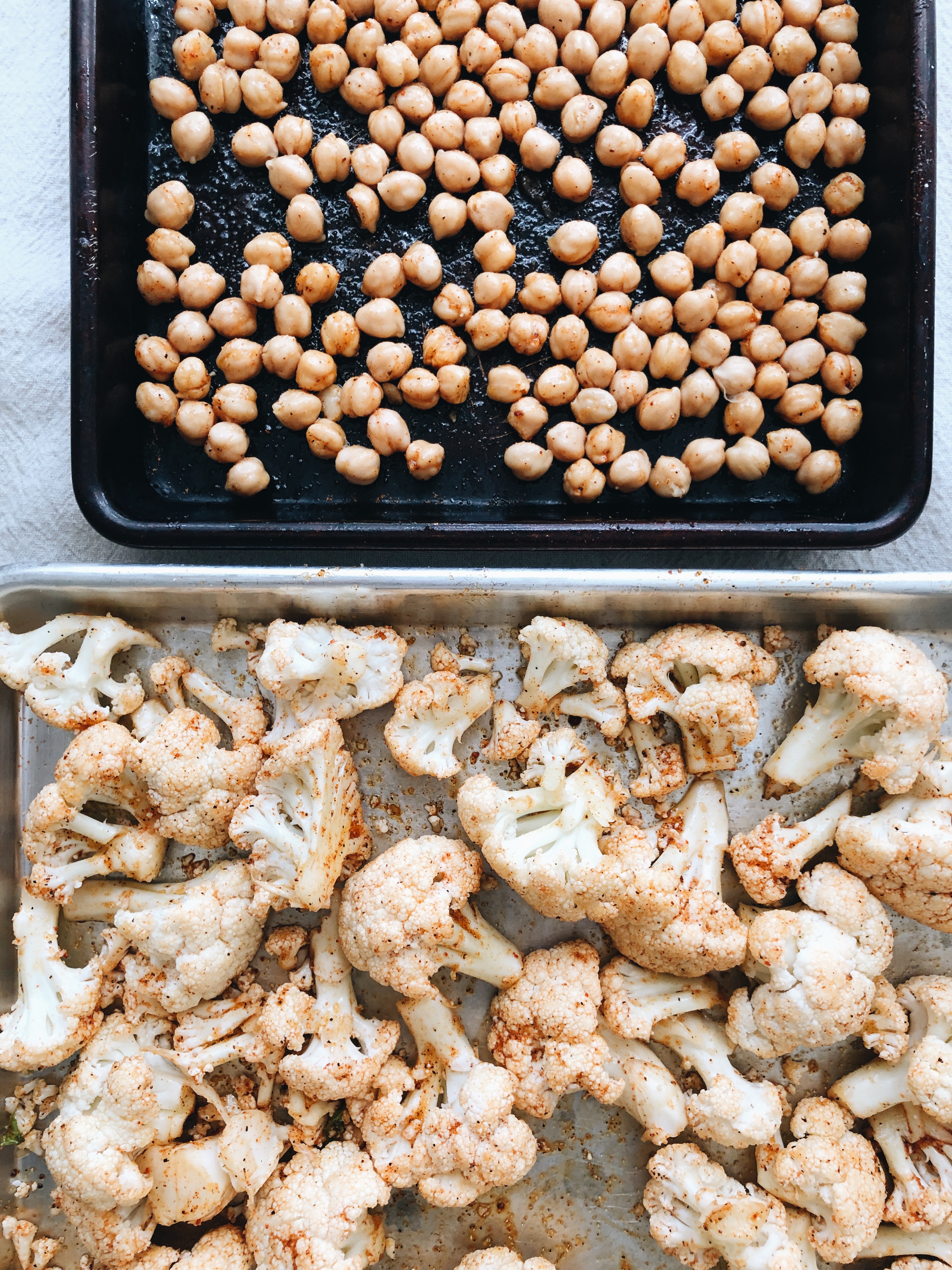 Roasted BBQ Cauliflower and Chickpea Bowls / Bev Cooks