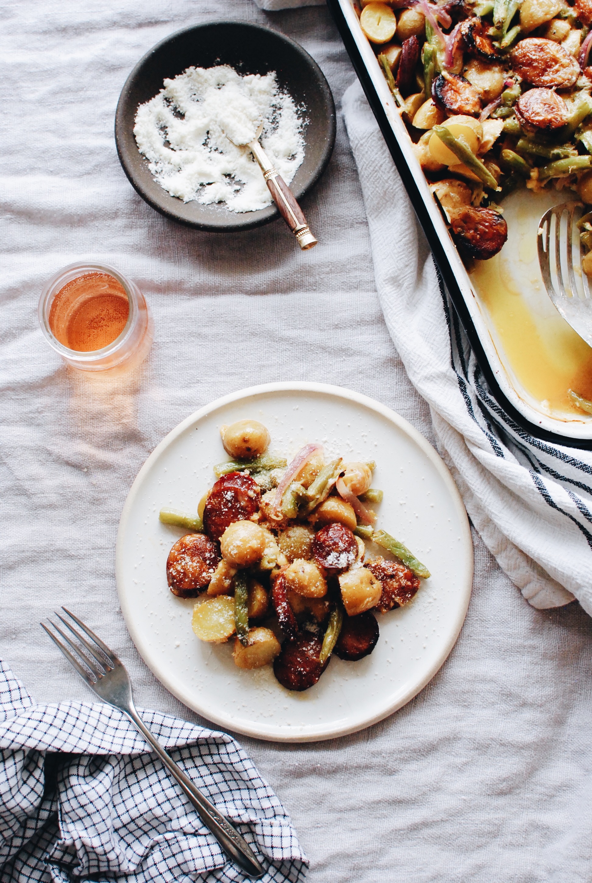 Cheesy Sausage, Green Bean and Potato Bake / Bev Cooks