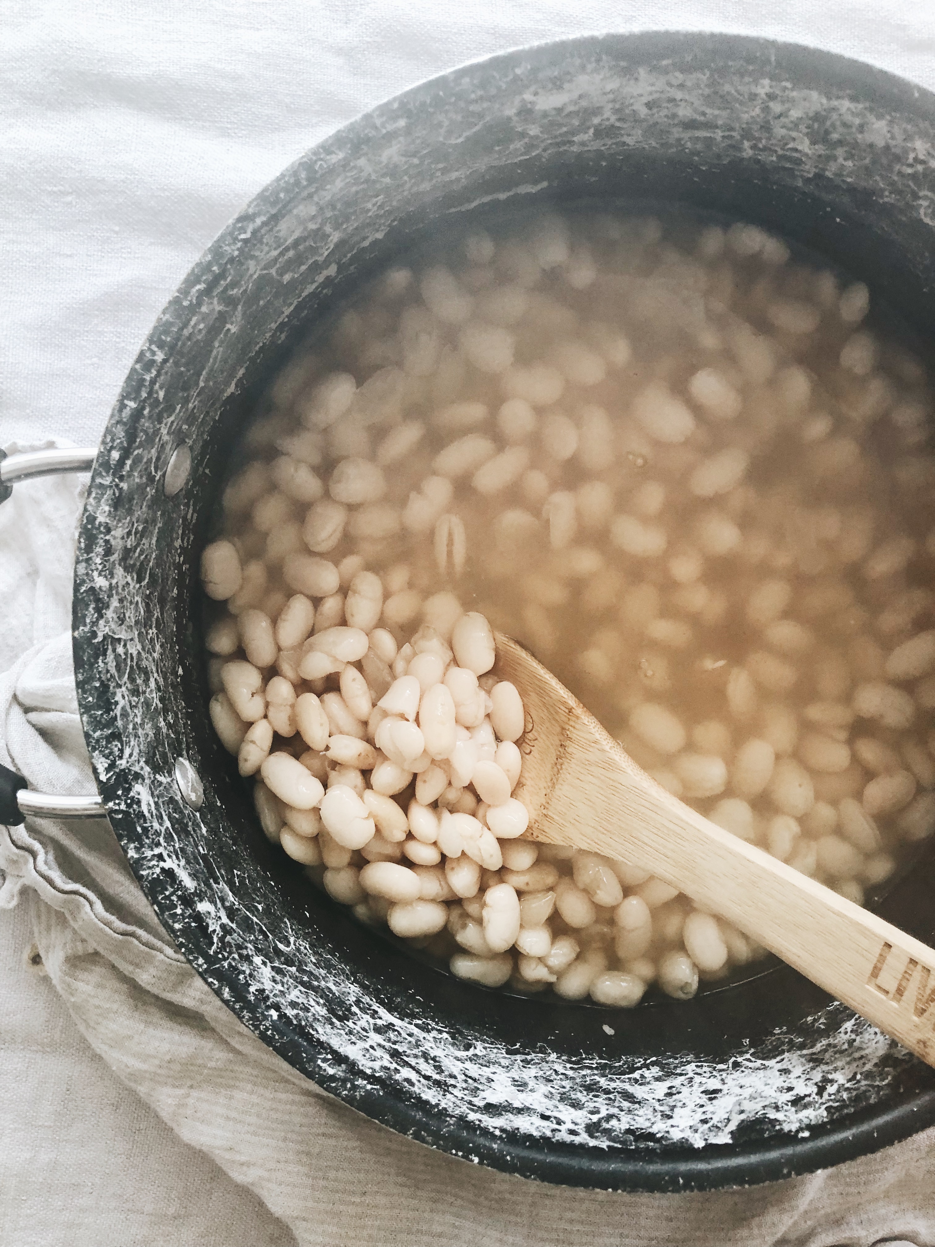 Creamy White Beans with Roasted Cauliflower / Bev Cooks