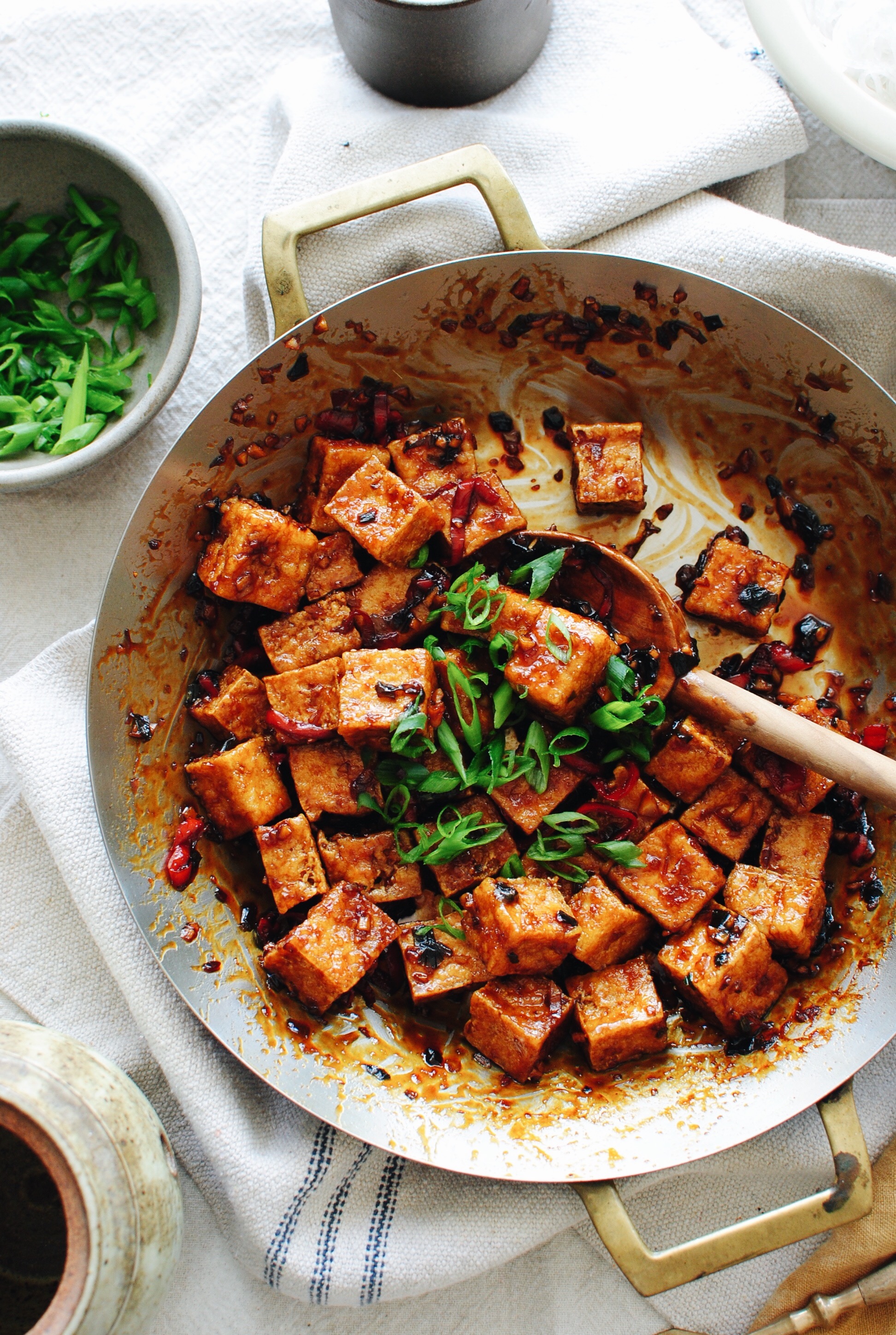 Sticky Tofu with Glass Noodles / Bev Cooks