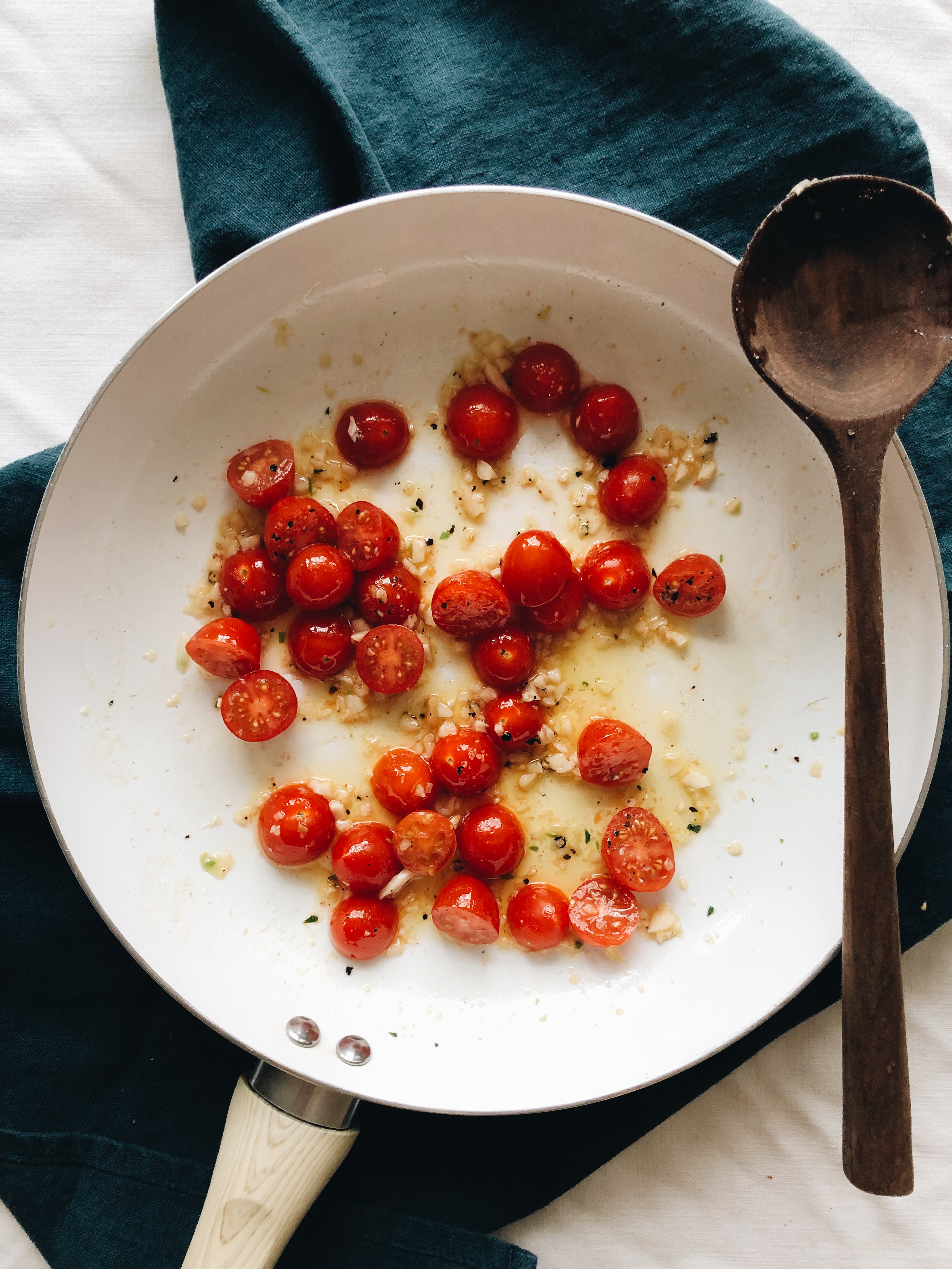 Shrimp Scampi with Tomatoes and Crusty Bread / Bev Cooks