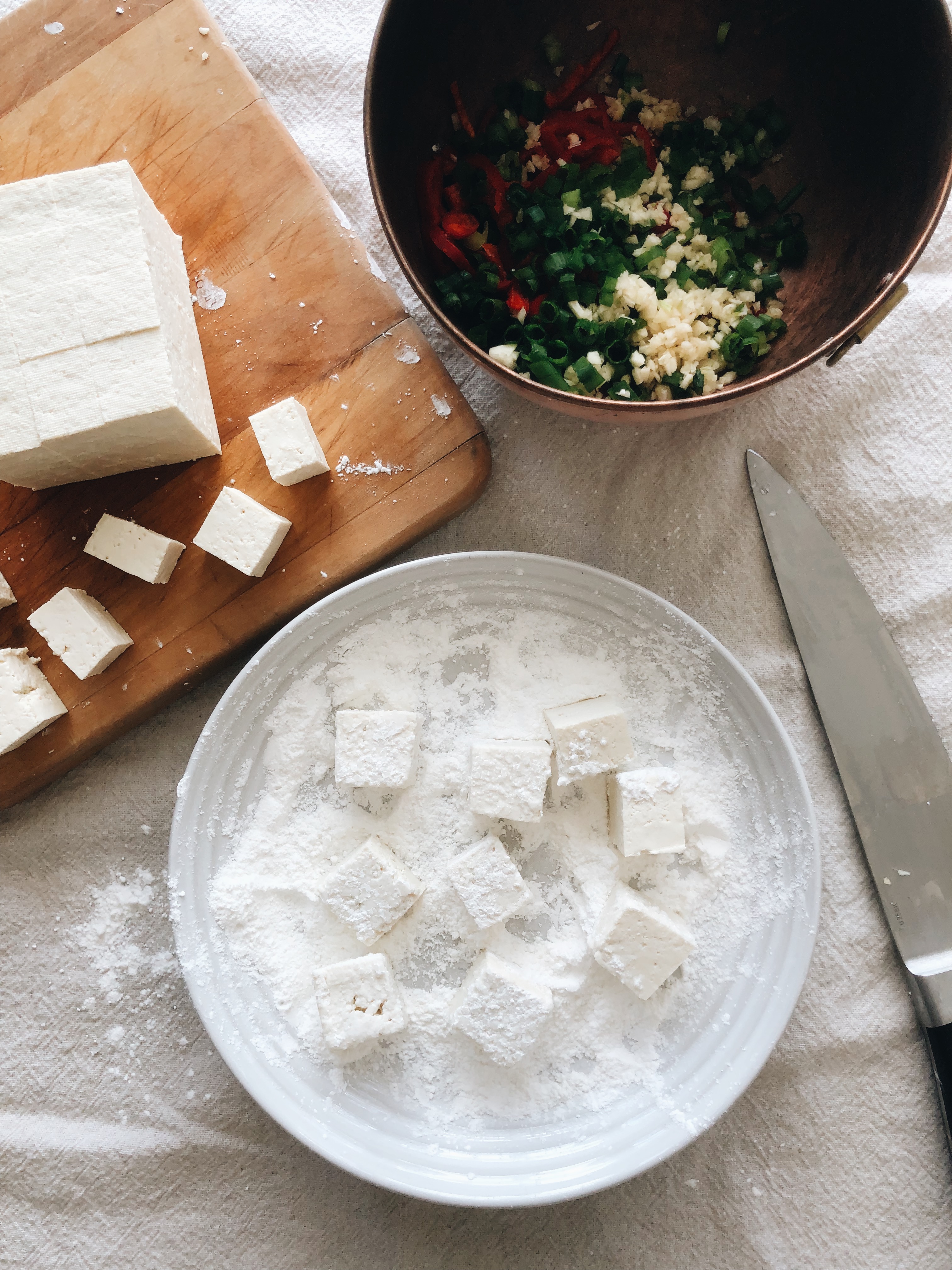 Sticky Tofu with Glass Noodles / Bev Cooks