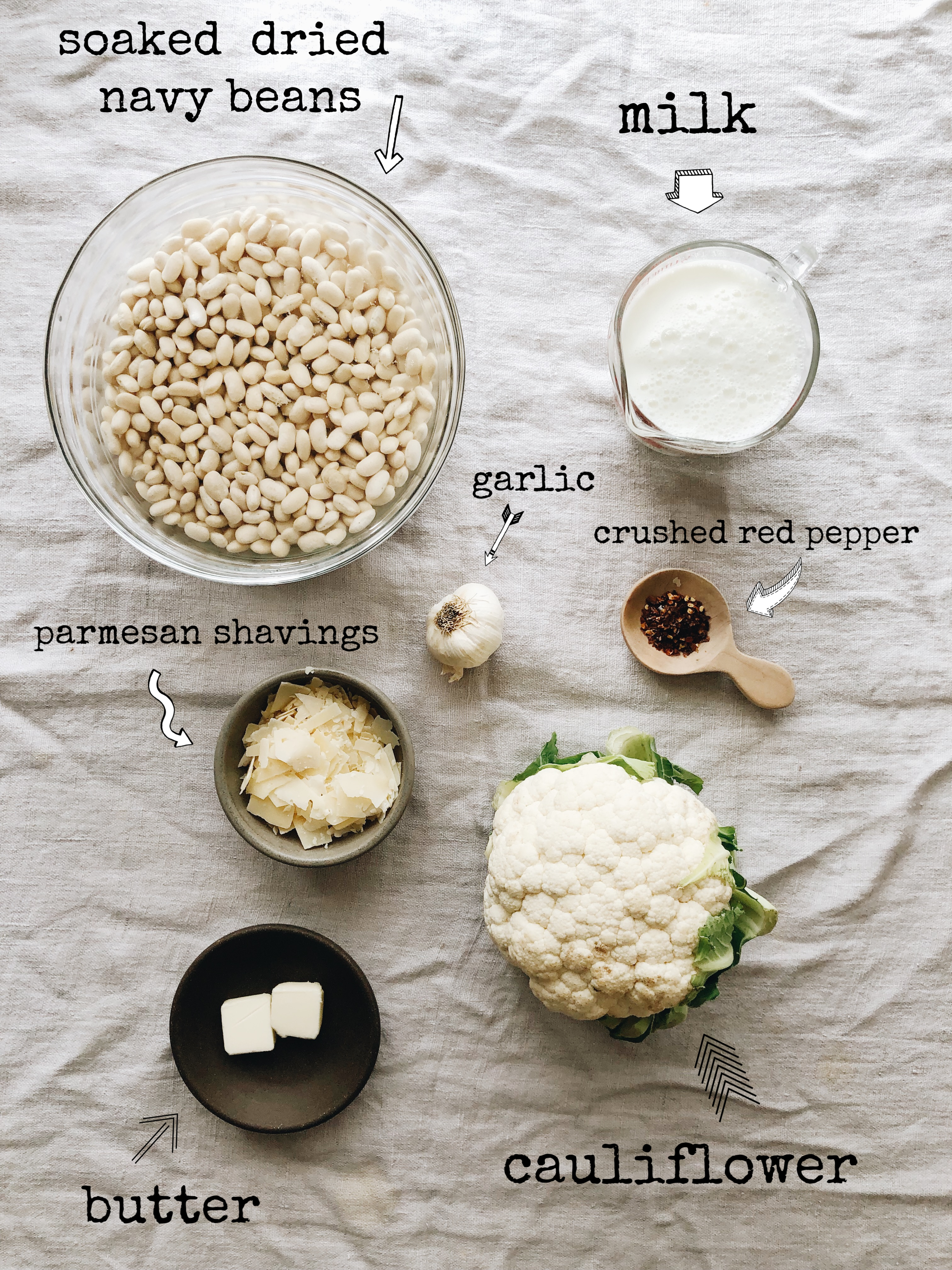 Creamy White Beans with Roasted Cauliflower / Bev Cooks