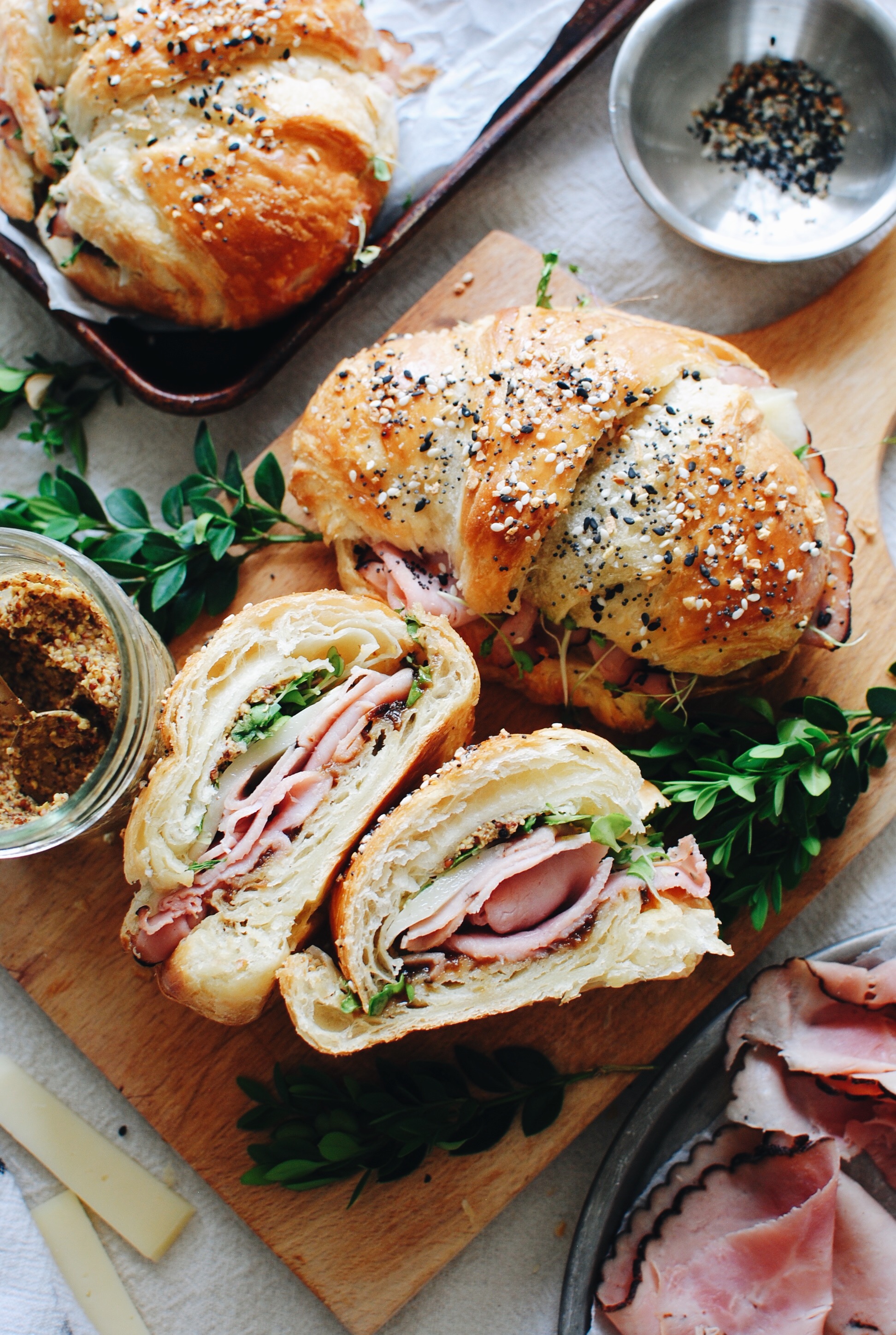 Hot Ham and Cheese Crossiant Sandwiches / Bev Cooks