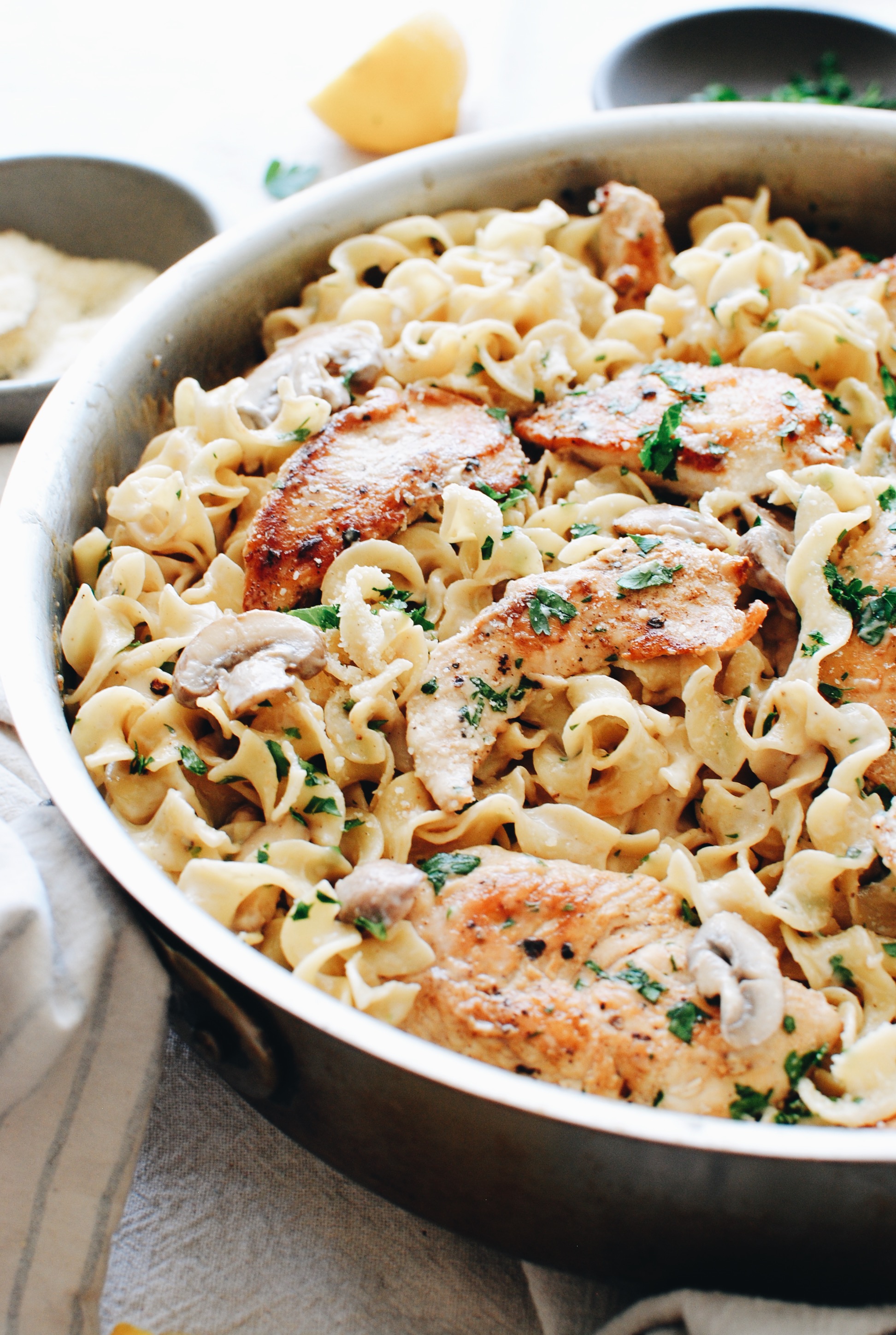 Creamy Chicken and Mushroom Pasta | Bev Cooks