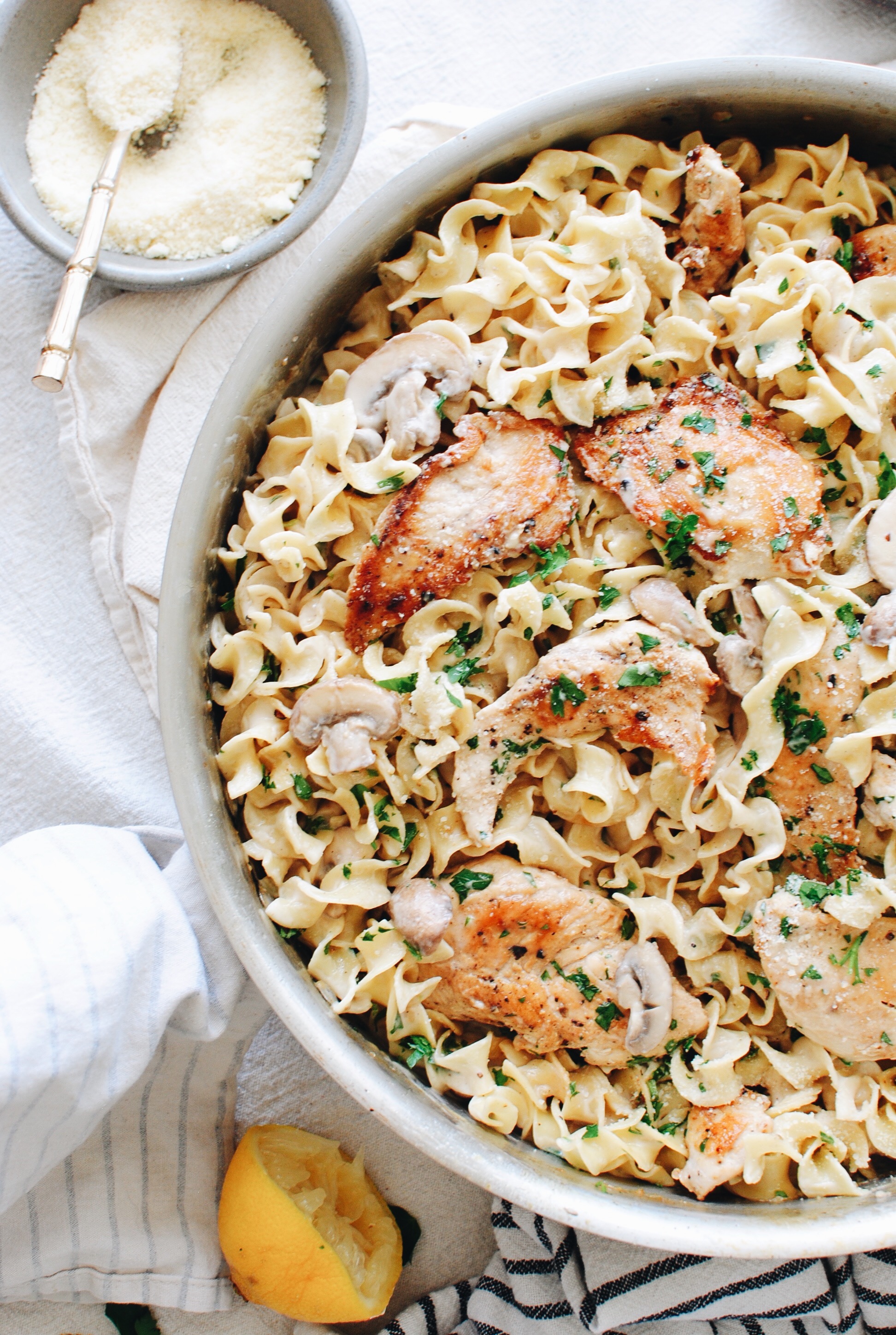 Creamy Chicken and Mushroom Pasta | Bev Cooks