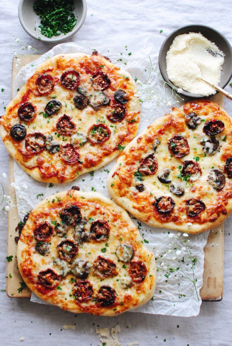 Slow Roasted Tomato and Mushroom Pizzas - Bev Cooks