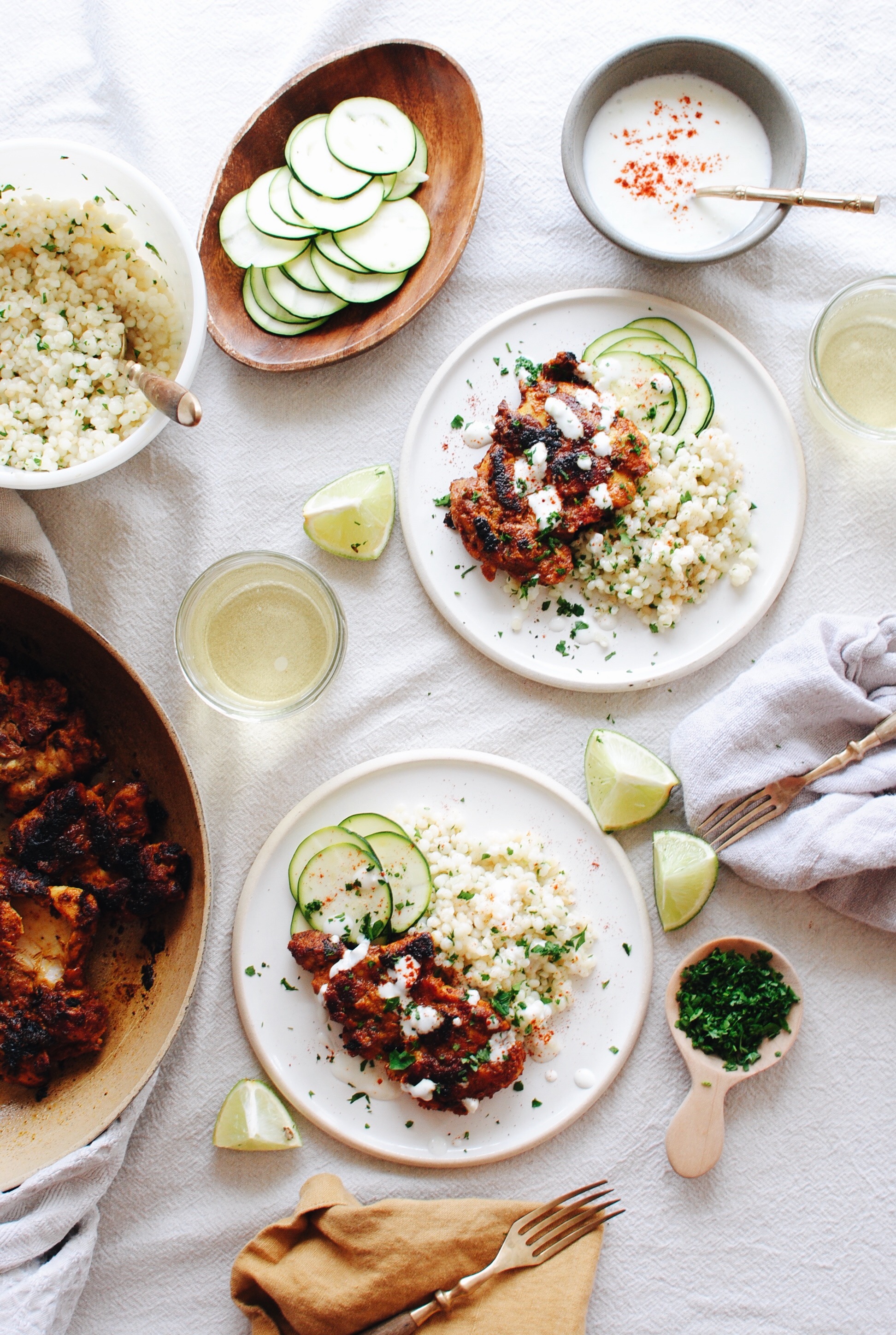 Tandoori Chicken Thighs with Israeli Couscous / Bev Cooks