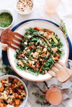 Roasted Veggie Salad with Arugula, Marcona Almonds and Chimichurri / Bev Cooks
