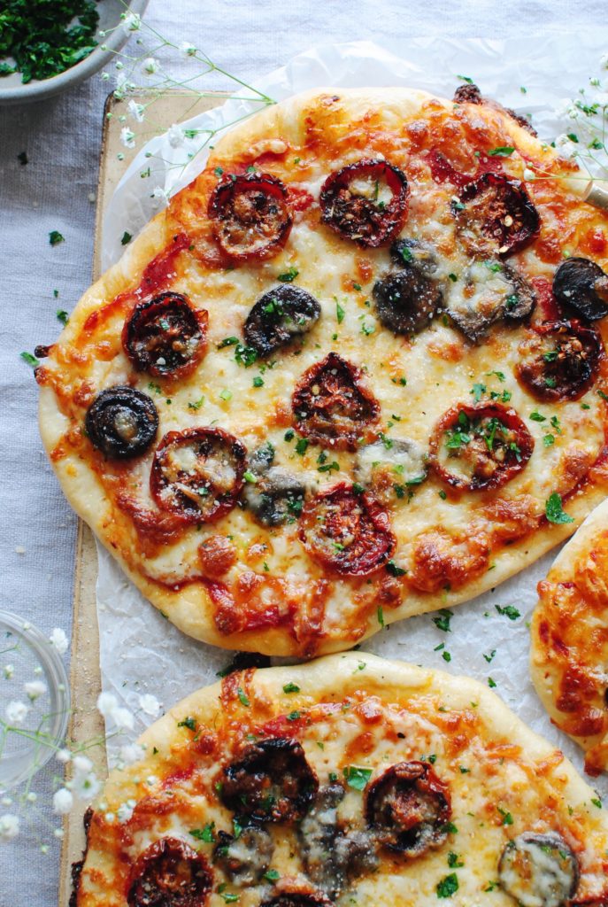 Slow Roasted Tomato and Mushroom Pizzas - Bev Cooks